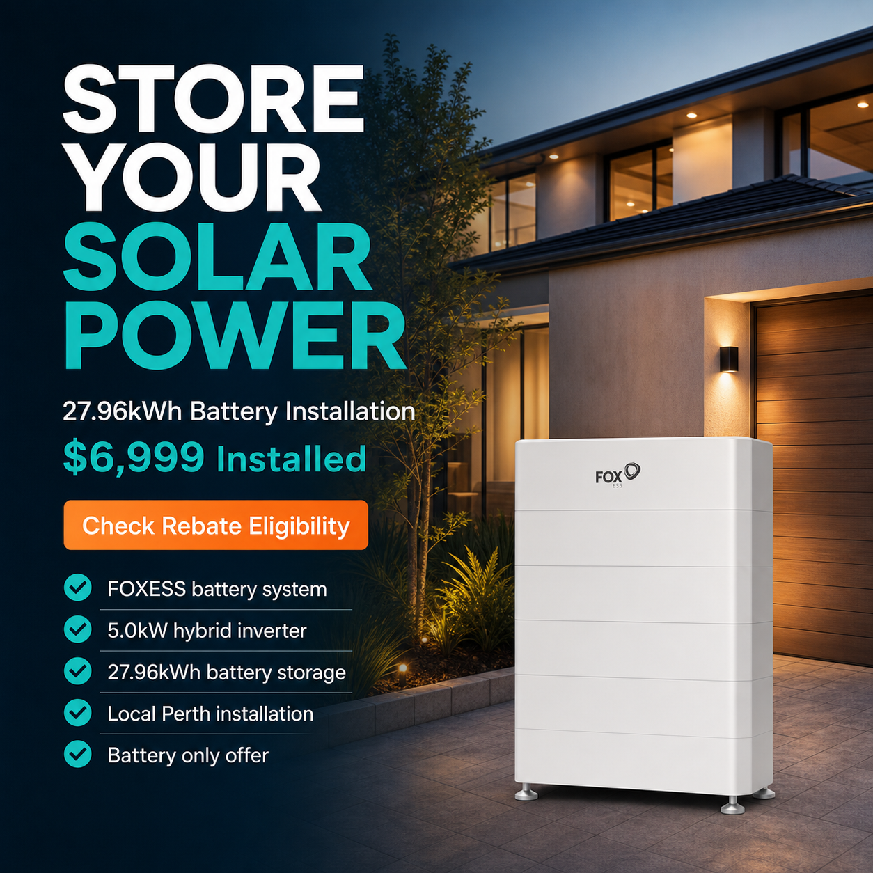 FOXESS 27.96kWh battery installation offer Perth